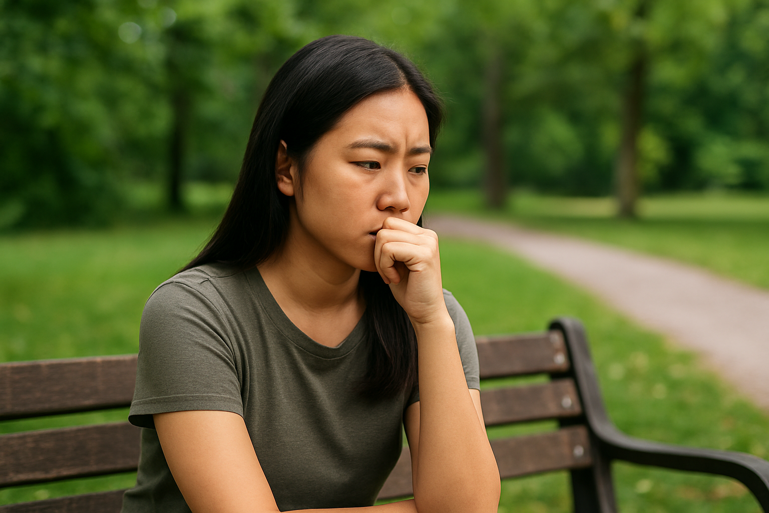 Individual practicing cognitive reframing for social confidence.